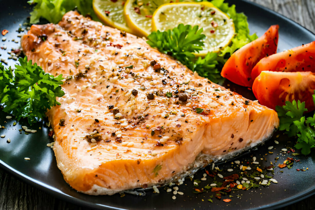 Baked Salmon with Lemon and Fresh Vegetables Recipe